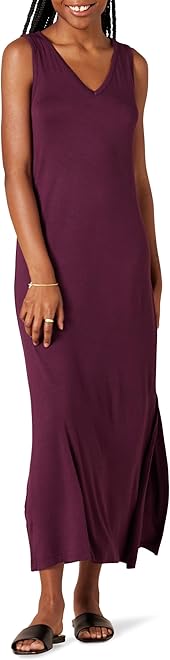 Women's Side-Slit Jersey V-Neck Maxi Length Dress